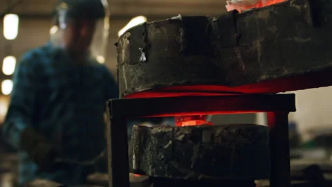 4K Close-Up of Molten Metal Casting, Foundry Process, Heavy Machinery, Recycling Stock Footage 294682375