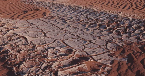 4K close-up moving shot of dried cracked mud inside the Namib desert Stock Footage 64710837