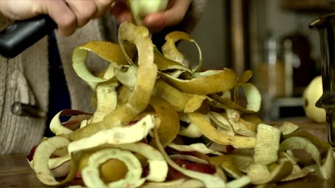 4K close up peeling apples Stock Footage 70995084