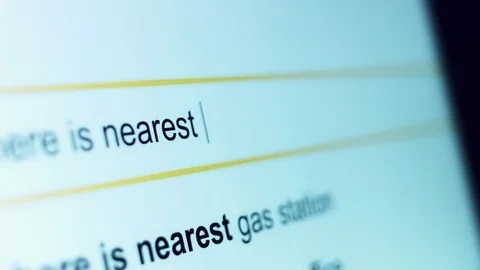 4k Close-up Search Tab, Typing Where is the Nearest Shop Stock Footage 81495799