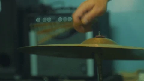 4k Close up shot of active drummer playing on drums at studio. Stock Footage 83886550