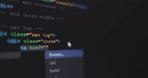 4K Close up shot HTML tag code on PC Monitor scroll down. Background concept  Stock Footage 153953578