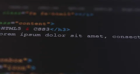 4K Close up shot HTML tag code on PC Monitor scroll down. Background concept  Stock Footage 153953833