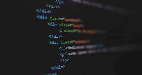 4K Close up shot HTML tag code on PC Monitor scroll down. Background concept  Stock Footage 153954647