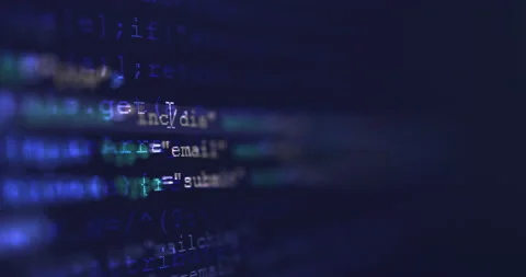 4K Close up shot HTML tag code on PC Monitor scroll down on blue screen. Back Stock Footage 161236541