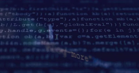 4K Close up shot HTML tag code on PC Monitor scroll down on blue screen. Back Stock Footage 161236685