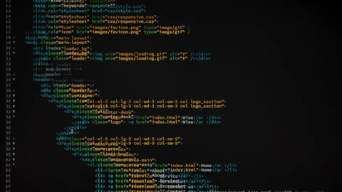 4K Close up shot HTML tag code on PC Monitor scroll down. Background Stock Footage 210217362