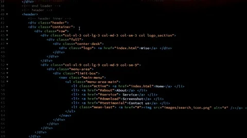 4K Close up shot HTML tag code on PC Monitor scroll down. Background Stock Footage 210217561