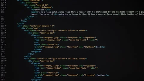 4K Close up shot HTML tag code on PC Monitor scroll down. Background Stock Footage 210221739