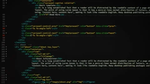 4K Close up shot HTML tag code on PC Monitor scroll down. Background Stock Footage 210221747