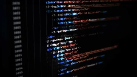 4K Close Up Shot HTML Tag Code on PC Monitor Scroll Stock Footage 231383680