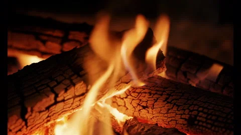 4K Up Close Shot of Logs on Fire, Macro View of Fire Flame Campfire Stock Footage 278621959