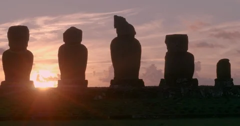 4K Close shot of Moai statues at sunset, Easter Island Stock-Footage 96523928