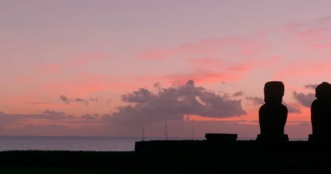 4K Close shot of Moai statues at sunset, Easter Island Stock Footage 96532227