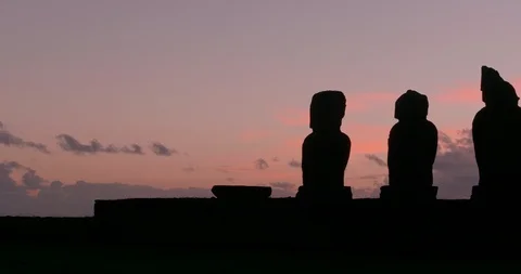 4K Close shot of Moai statues at sunset, Easter Island Video stock 96590264