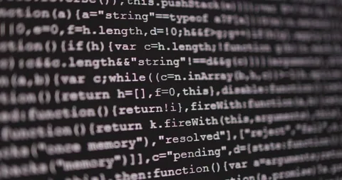 4K Close up shot programming tag code on PC Monitor scroll down. Background c Stock Footage 153953542