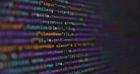 4K Close up shot programming tag code on PC Monitor scroll down. Background c Stock Footage 153953580