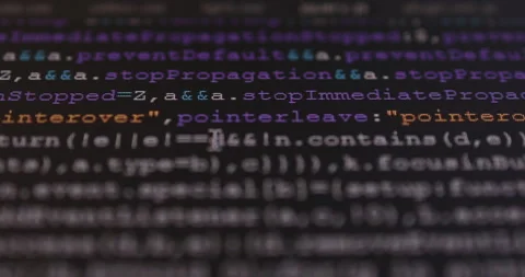 4K Close up shot programming tag code on PC Monitor scroll down. Background c Stock Footage 153953877