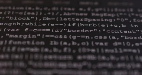 4K Close up shot programming tag code on PC Monitor scroll down. Background c Stock Footage 153953881