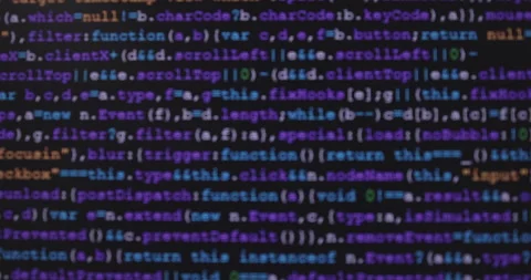 4K Close up shot programming tag code on PC Monitor scroll down. Background c Stock Footage 153954169