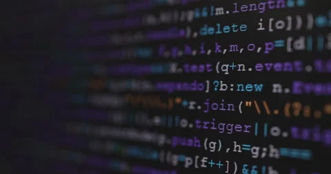 4K Close up shot programming tag code on PC Monitor scroll down. Background c Stock Footage 153954206