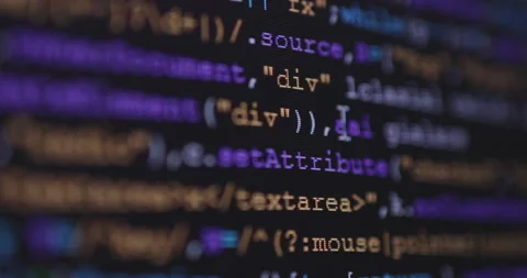 4K Close up shot programming tag code on PC Monitor scroll. Background concep Stock Footage 153954445