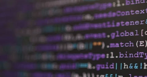 4K Close up shot programming tag code on PC Monitor scroll down. Background c Stock Footage 153954448