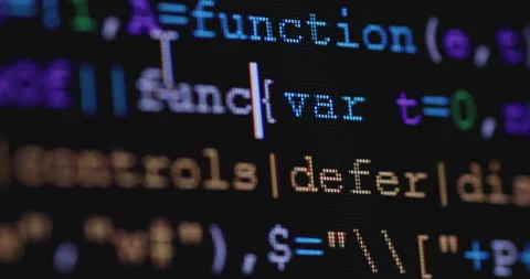 4K Close up shot programming tag code on PC Monitor scroll down. Background c Stock Footage 170824261