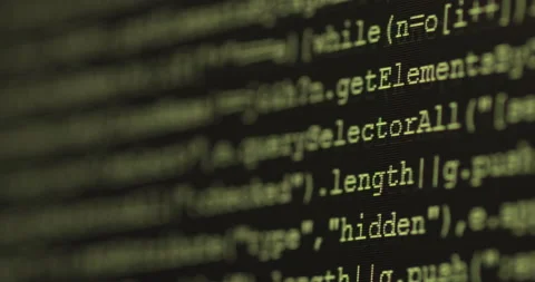 4K Close up shot programming tag code on PC Monitor scroll down. Background c Stock Footage 170824390