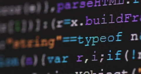 4K Close up shot programming tag code on PC Monitor scroll down. Background c Stock Footage 170824411