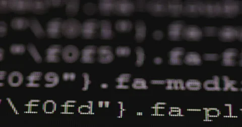 4K Close up shot programming tag code on PC Monitor scroll down. Background c Stock Footage 170824535