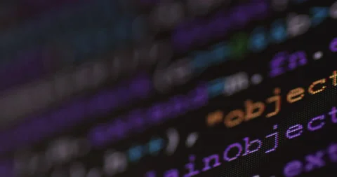 4K Close up shot programming tag code on PC Monitor scroll down. Background c Stock Footage 170824628