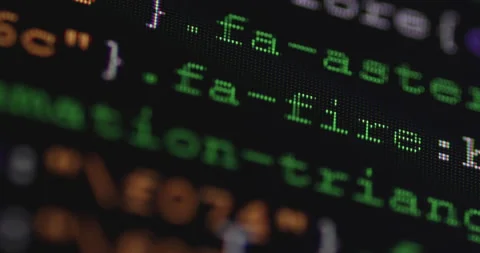 4K Close up shot programming tag code on PC Monitor scroll down. Background c Stock Footage 170824933