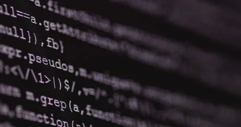 4K Close up shot programming tag code on PC Monitor scroll down. Background c Stock Footage 170825184