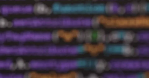 4K Close up shot programming tag code on PC Monitor scroll down. Background c Stock Footage 170825268