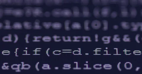 4K Close up shot programming tag code on PC Monitor scroll down. Background c Stock Footage 170825326