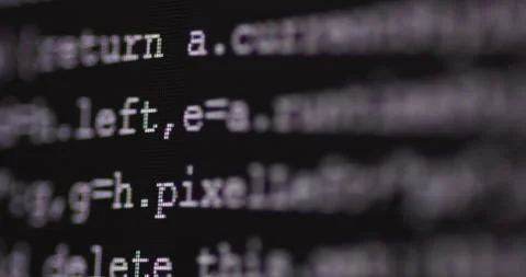 4K Close up shot programming tag code on PC Monitor scroll down. Background c Stock Footage 170825548