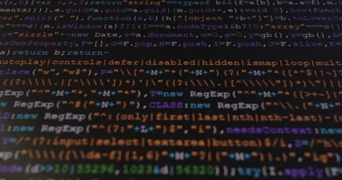 4K Close up shot programming tag code on PC Monitor scroll down. Background c Stock Footage 170825771