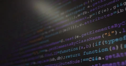 4K Close up shot programming tag code on PC Monitor scroll down. Background c Stock Footage 170826300