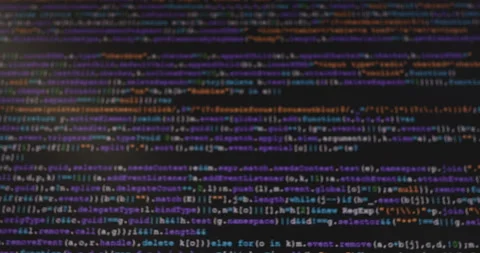 4K Close up shot programming tag code on PC Monitor scroll down. Background c Stock Footage 170826345