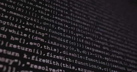 4K Close up shot programming tag code on PC Monitor scroll down. Background c Stock Footage 170826364