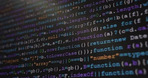 4K Close up shot programming tag code on PC Monitor scroll down. Background c Stock Footage 170826418