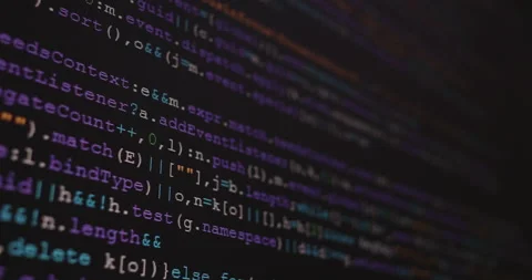 4K Close up shot programming tag code on PC Monitor scroll down. Background c Stock Footage 170826518