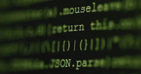 4K Close up shot programming tag code on PC Monitor scroll down. Background c Stock Footage 194192955