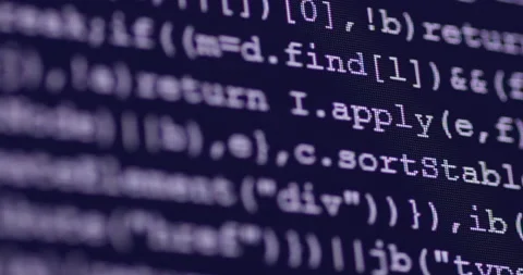 4K Close up shot programming tag code on PC Monitor scroll down. Background c Stock Footage 194193091