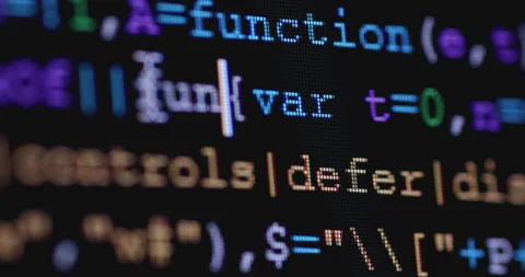 4K Close up shot programming tag code on PC Monitor scroll down. Background c Stock Footage 194193304