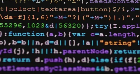 4K Close up shot programming tag code on PC Monitor scroll down. Background c Stock Footage 194195035