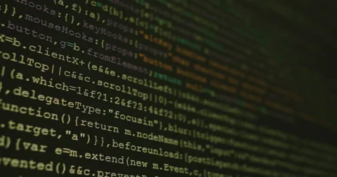 4K Close up shot programming tag code on PC Monitor scroll down. Background c Stock Footage 194197447