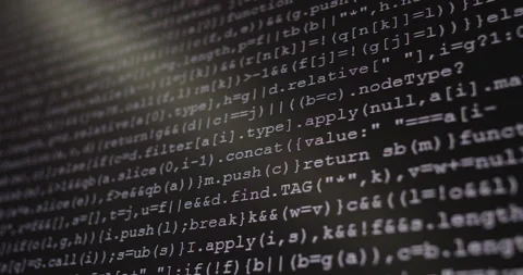 4K Close up shot programming tag code on PC Monitor scroll down. Background c Stock Footage 194199595