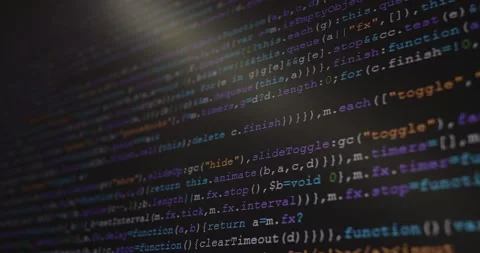 4K Close up shot programming tag code on PC Monitor scroll down. Background c Stock Footage 194199769